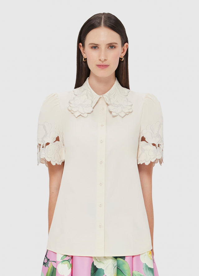 Exclusive LEO LIN Amélie Appliqué Shirt Top in Snow