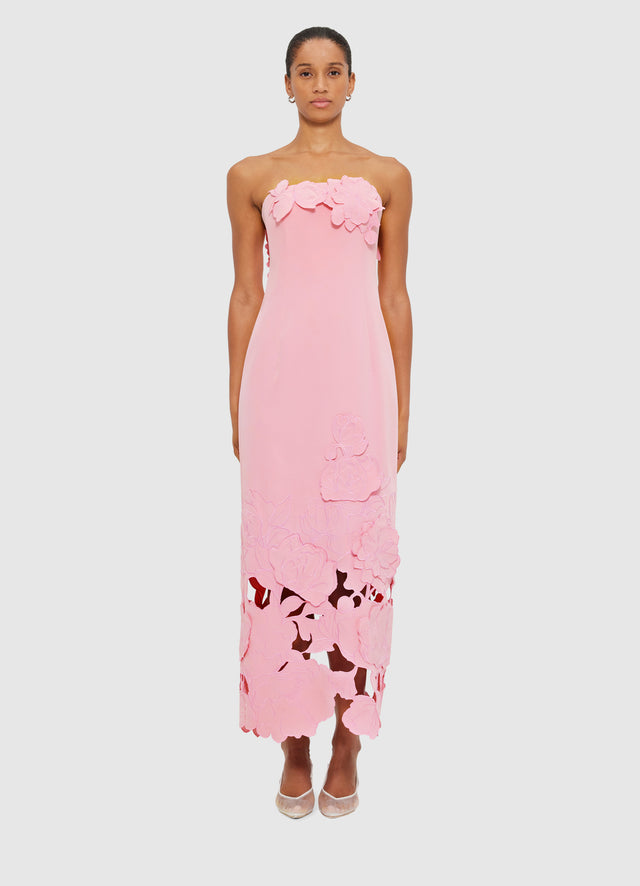 Exclusive Leo Lin Rayna Appliqué Bustier Midi Dress in Flamingo