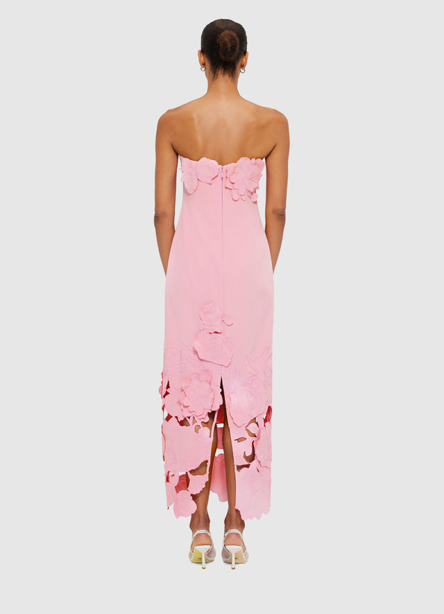 Exclusive Leo Lin Rayna Appliqué Bustier Midi Dress in Flamingo