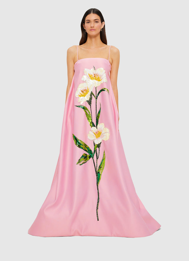 Exclusive Leo Lin Frances Appliqué Maxi Dress in Camelia Print