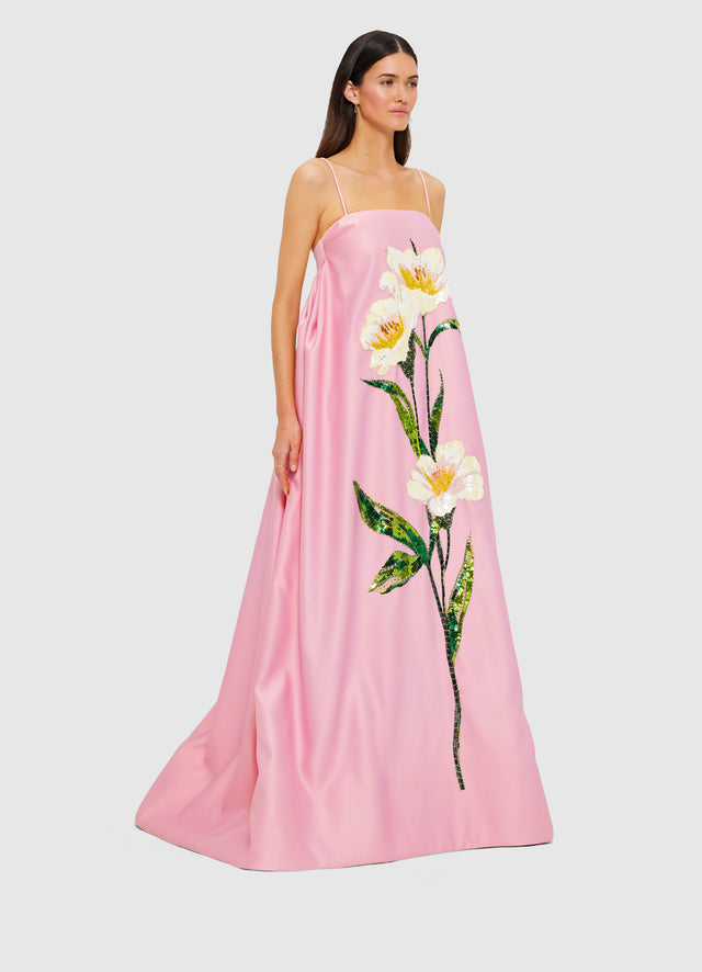 Exclusive Leo Lin Frances Appliqué Maxi Dress in Camelia Print