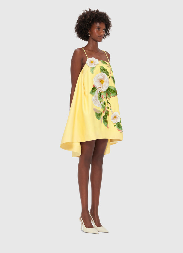 Exclusive LEO LIN Felicia Appliqué Floral Mini Dress in Sorbet Yellow