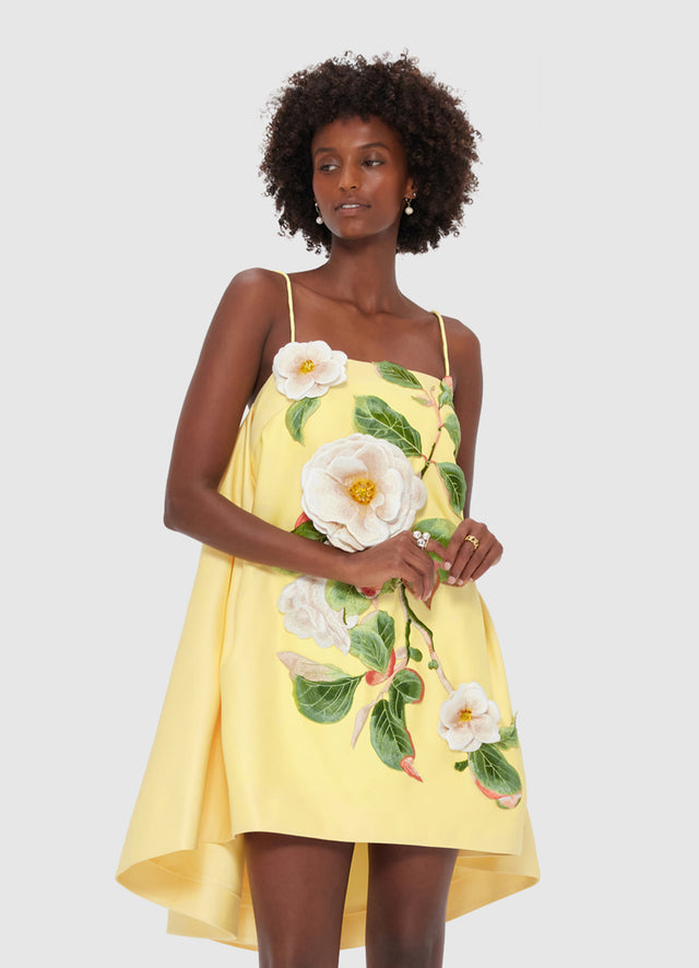 Exclusive LEO LIN Felicia Appliqué Floral Mini Dress in Sorbet Yellow