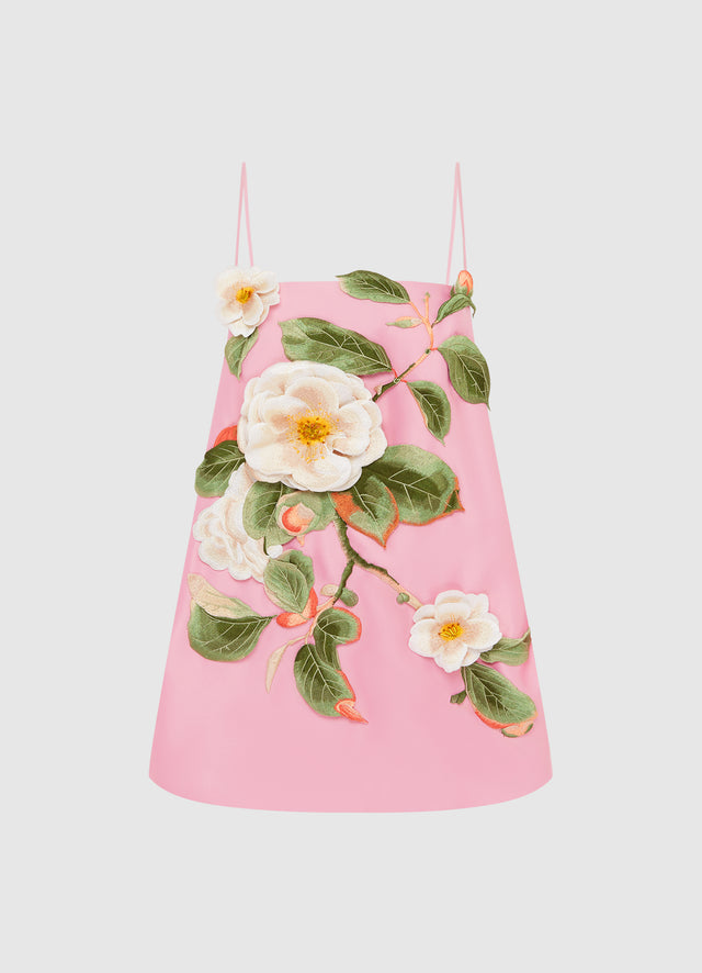 Exclusive Leo Lin Felicia Appliqué Floral Mini Dress in Camelia Print