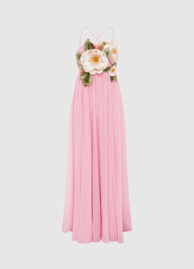 Exclusive Leo Lin Agnes Appliqué Floral Maxi Dress in Camelia Print