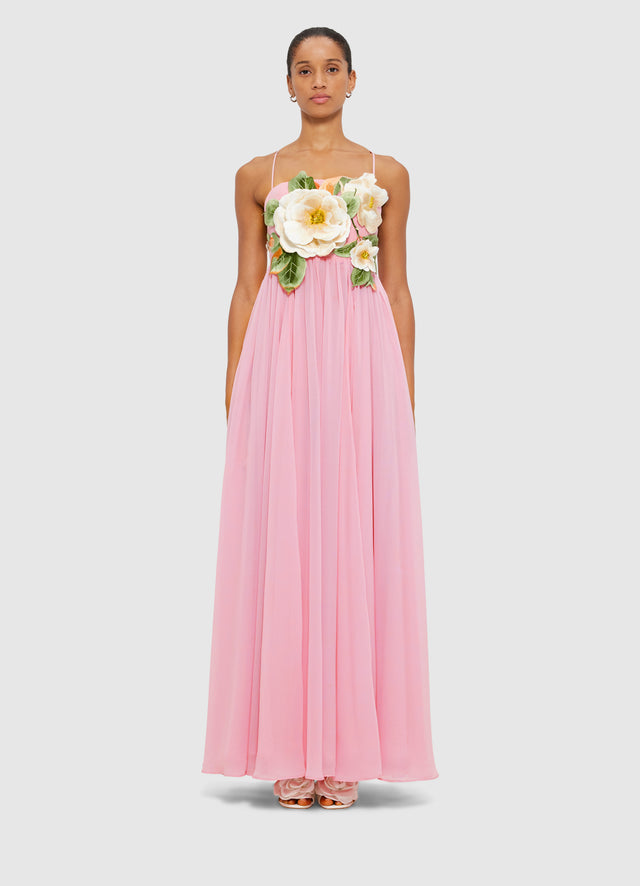 Exclusive Leo Lin Agnes Appliqué Floral Maxi Dress in Camelia Print