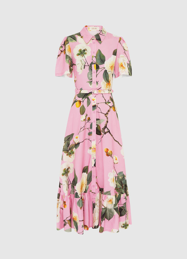 Exclusive Leo Lin Becca Short Sleeve Midi Dress in Camelia Print