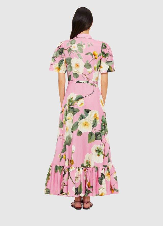 Exclusive Leo Lin Becca Short Sleeve Midi Dress in Camelia Print