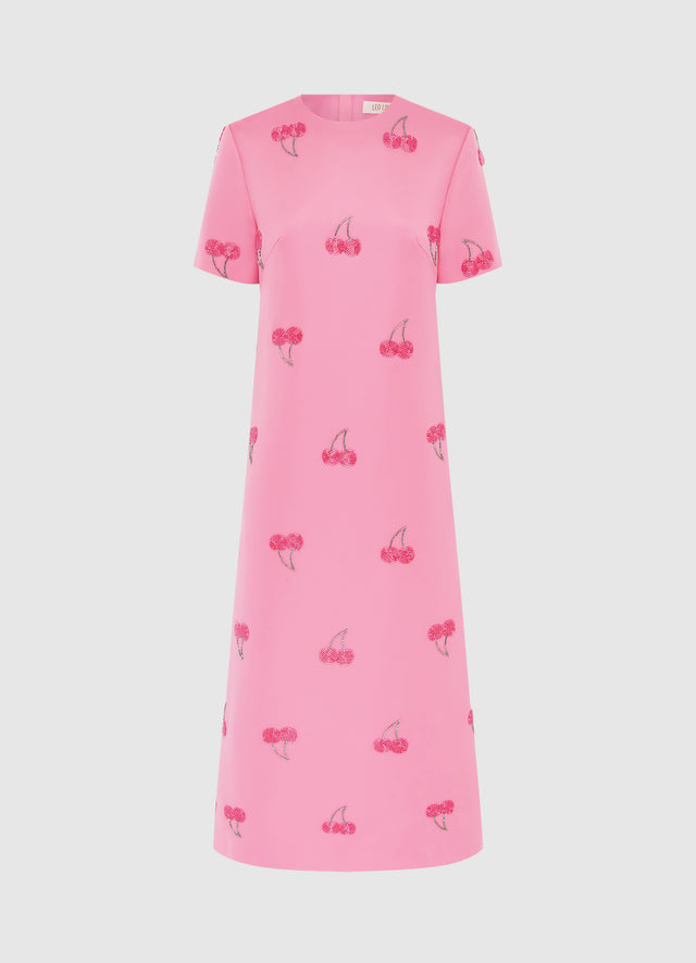 Exclusive Leo Lin Manon Embellished Shirt Midi Dress in Pink Cherry Beading