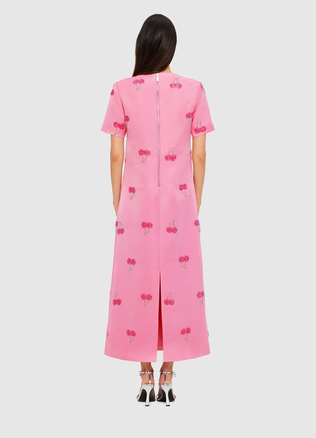 Exclusive Leo Lin Manon Embellished Shirt Midi Dress in Pink Cherry Beading