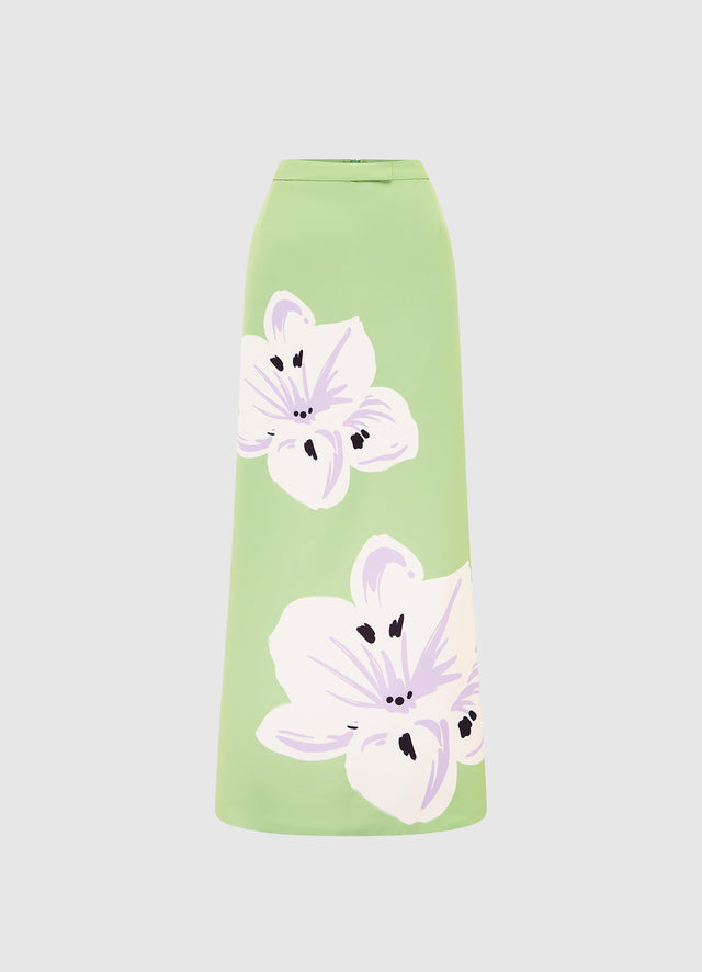 Exclusive Leo Lin Clémentine Maxi Skirt in Hibiscus in Matcha