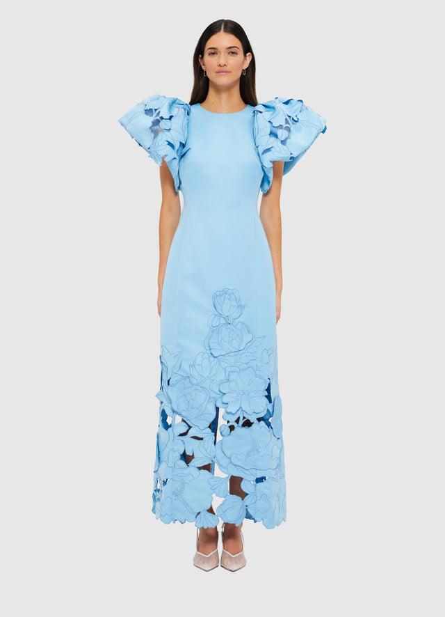 Exclusive Leo Lin Lucinda Appliqué Maxi Dress in Cornflower Blue