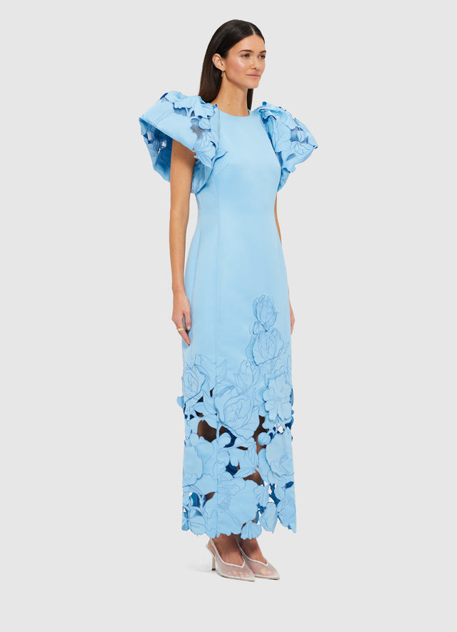 Exclusive Leo Lin Lucinda Appliqué Maxi Dress in Cornflower Blue