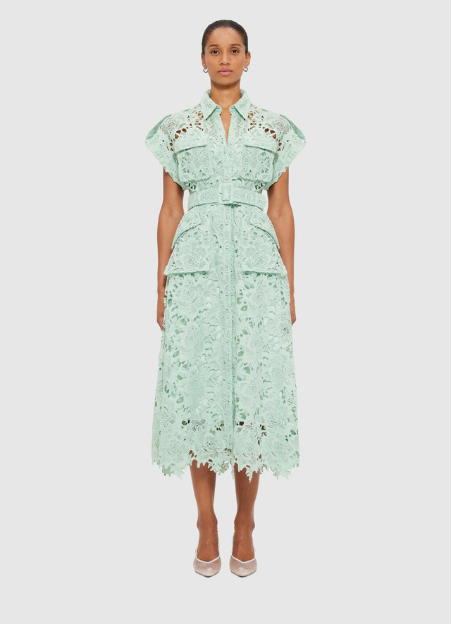 Exclusive Leo Lin Audrey Lace Pocket Shirt Midi Dress in Pistachio