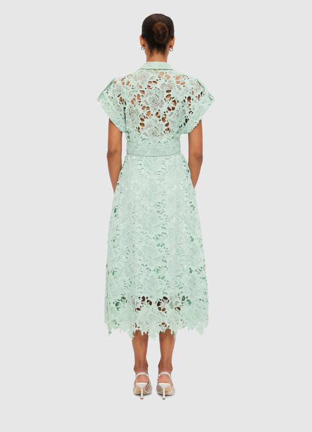 Exclusive Leo Lin Audrey Lace Pocket Shirt Midi Dress in Pistachio