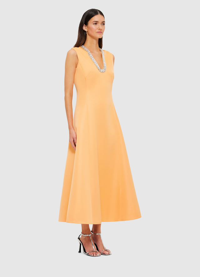 Exclusive Leo Lin Nicola Embellished Midi Dress in Ochre