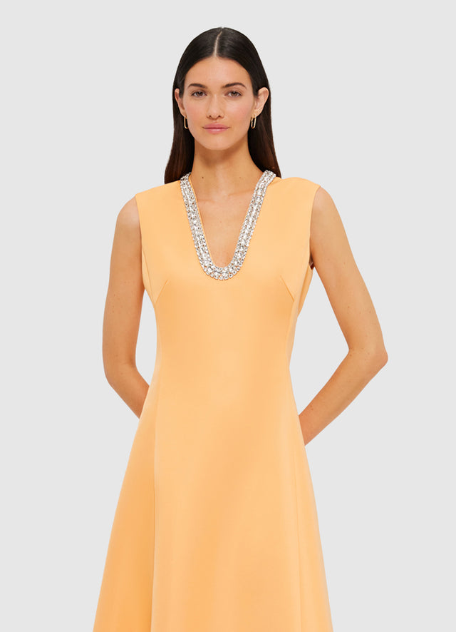 Exclusive Leo Lin Nicola Embellished Midi Dress in Ochre