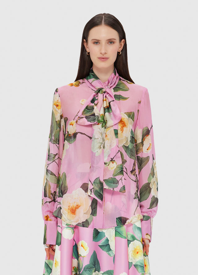 Exclusive LEO LIN Dalia Chiffon Blouse in Camellia Print