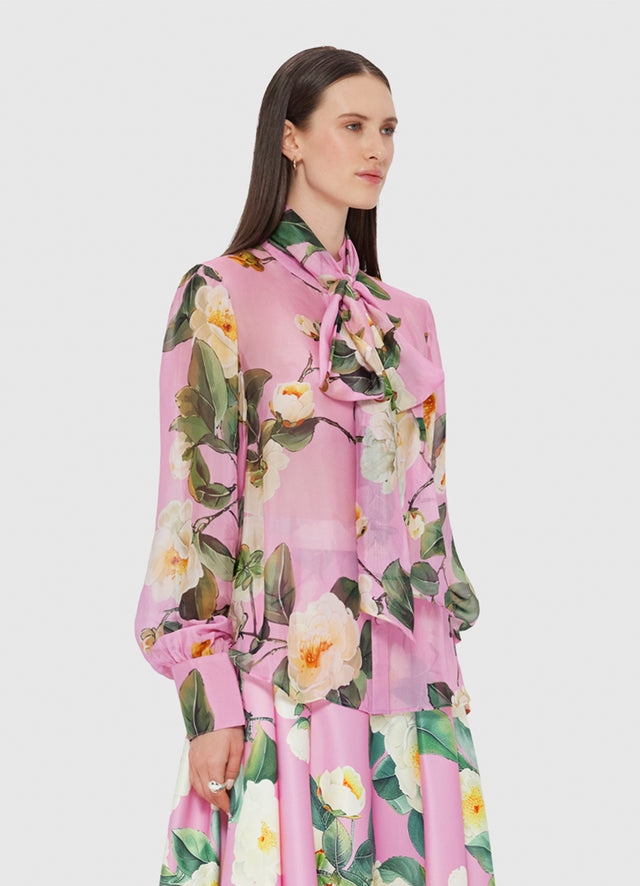 Exclusive LEO LIN Dalia Chiffon Blouse in Camellia Print