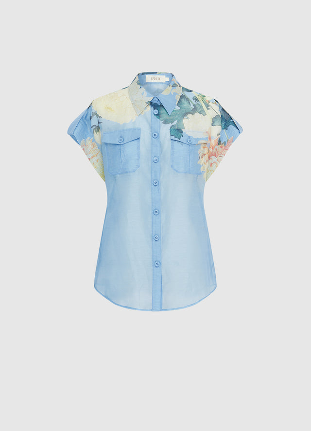 Exclusive LEO LIN Catarina Blouse - Hydrangea Print in Cornflower Blue