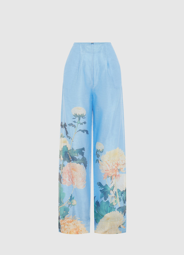 Exclusive LEO LIN Luisa Pants - Hydrangea Print in Cornflower Blue