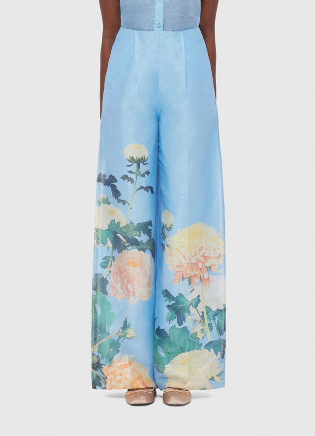 Exclusive LEO LIN Luisa Pants - Hydrangea Print in Cornflower Blue