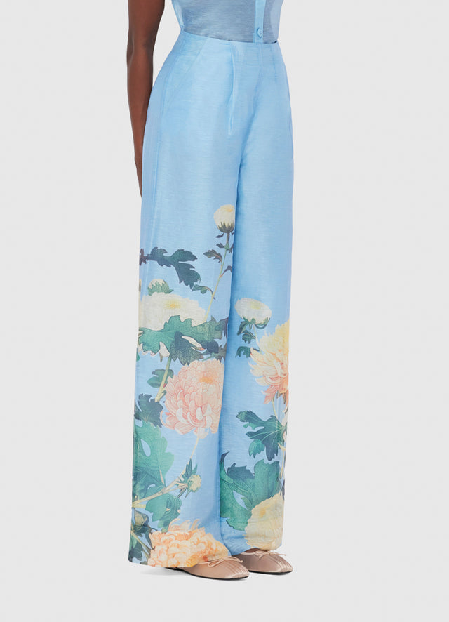 Exclusive LEO LIN Luisa Pants - Hydrangea Print in Cornflower Blue