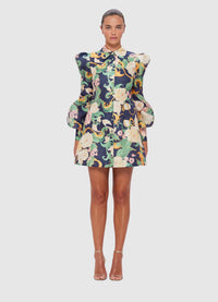 Exclusive Leo Lin Lana Structured Shoulder Mini Dress in Adorn Print in Virtue