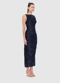 Exclusive Leo Lin Laura Midi Dress in Oxford Blue