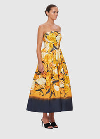 Exclusive Leo Lin Lynn Bustier Midi Dress in Adorn Print in Royal