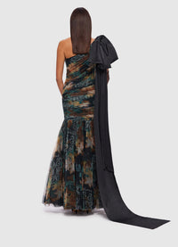 Exclusive Leo Lin Maddie One Shoulder Gown in Azalea Print in Twilight