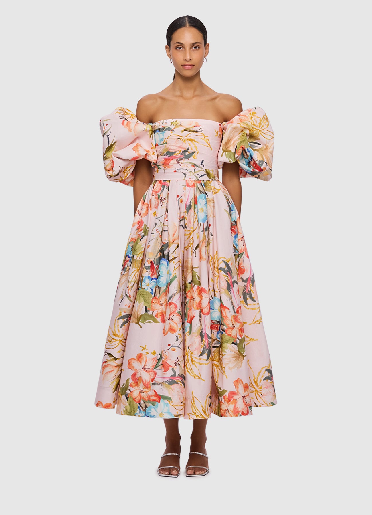 Matilda Puff Sleeve Midi Dress - Opulent Print in Blush | LEO LIN ...