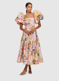 Matilda Puff Sleeve Midi Dress - Opulent Print in Blush