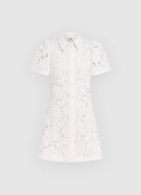 Exclusive Leo Lin Brooke Lace Shirt Sleeve Mini Dress in Snow