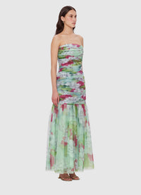 Exclusive Leo Lin Natalie Ruched Midi Dress in Swallow Print in Tranquility