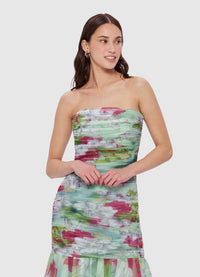 Exclusive Leo Lin Natalie Ruched Midi Dress in Swallow Print in Tranquility
