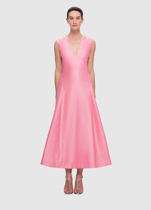 Exclusive Leo Lin  Nicola V Neck Midi Dress in Bubblegum