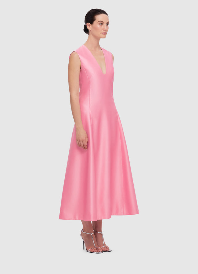 Exclusive Leo Lin  Nicola V Neck Midi Dress in Bubblegum