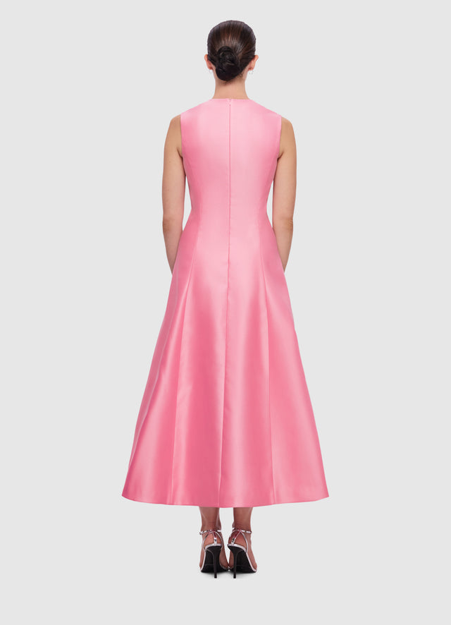 Exclusive Leo Lin  Nicola V Neck Midi Dress in Bubblegum