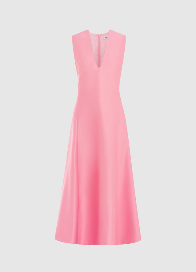 Exclusive Leo Lin  Nicola V Neck Midi Dress in Bubblegum