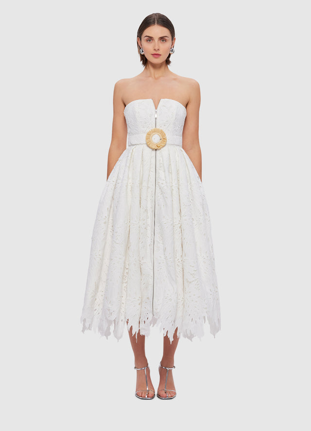 Exclusive Leo Lin Norine Bustier Midi Dress in Snow