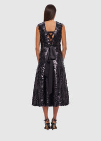 Priscilla Sequin Sleeveless Tie Back Midi Dress - Ebony
