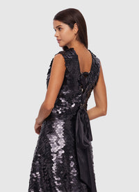 Priscilla Sequin Sleeveless Tie Back Midi Dress - Ebony