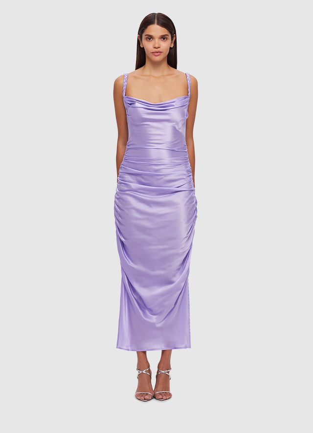 Exclusive Leo Lin Rachel Cowl Neck Slip Midi Dress in Lilac