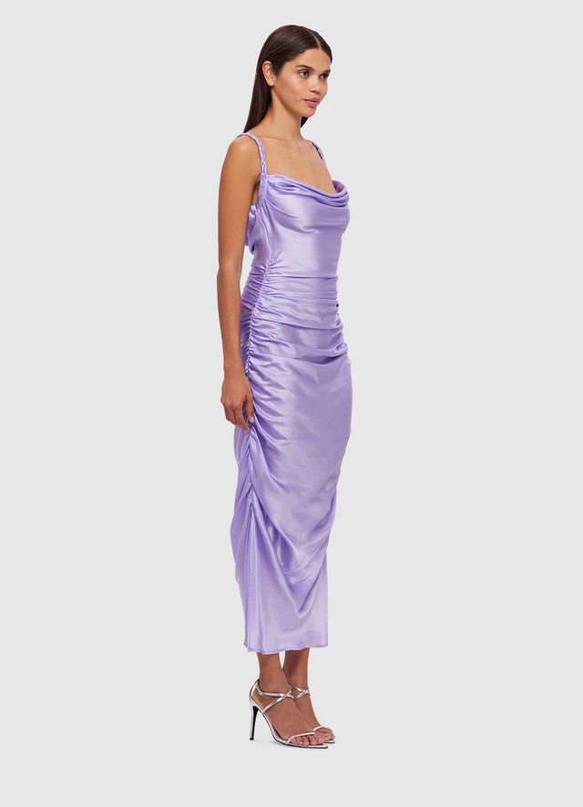 Exclusive Leo Lin Rachel Cowl Neck Slip Midi Dress in Lilac