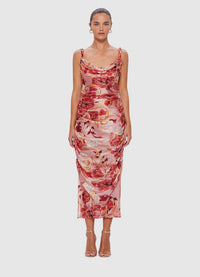 Exclusive Leo Lin Rachel Cowl Neck Slip Dress in Adorn Print in Passion