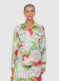 Exclusive Leo Lin Savannah Silk Blouse in Swallow Print in Tranquility