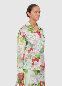 Exclusive Leo Lin Savannah Silk Blouse in Swallow Print in Tranquility