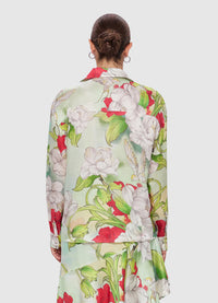 Exclusive Leo Lin Savannah Silk Blouse in Swallow Print in Tranquility