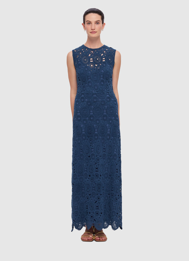 Exclusive Leo Lin Serena Crochet Midi Dress in Navy